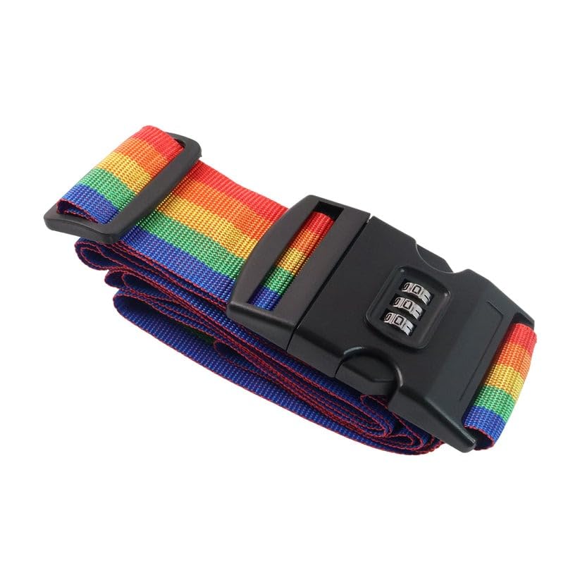 Adjustable Luggage Strap Belt with TSA Number Lock – Heavy Duty Nylon Travel Suitcase Packing Security Belt for Trolley & Bags (Rainbow Color)