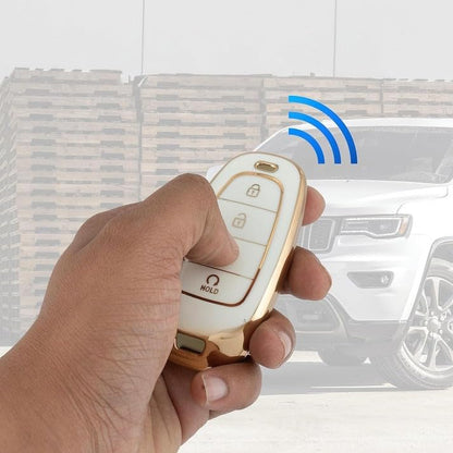 TPU Smart Key Fob Cover for Hyundai Tucson, 4-Button Remote, Gold-White Finish