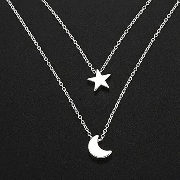 RF REDFOXX Double-Layered Necklace with Star & Moon Pendant – Elegant Celestial Jewellery for Women & Girls | Trendy, Lightweight Design