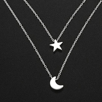 RF REDFOXX Double-Layered Necklace with Star & Moon Pendant – Elegant Celestial Jewellery for Women & Girls | Trendy, Lightweight Design
