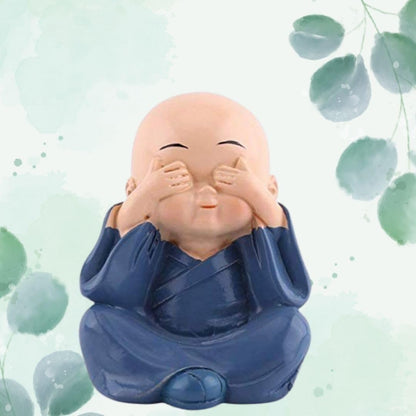 RF REDFOXX Buddha Monk Set of 4 Statues – Charming Mini Figurines Perfect for Home Decor, car dashboards, or Office desks, Ideal as Thoughtful Gifts or Elegant Tabletop Accents. (Pack of 1)