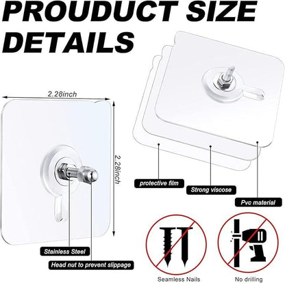 RF REDFOXX Heavy Duty Adhesive Wall Hooks | Transparent Nail-Free Hooks for Kitchen, Bathroom & Home Use | Strong, Reusable & Waterproof (Pack of 20)