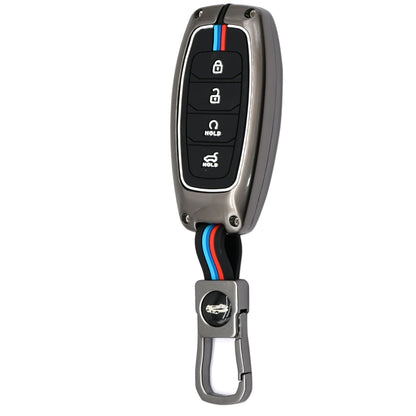 Metal Shell & Soft Silicone Full Protection Key Cover Compatible with Hyundai Verna 2019–2023 | New Verna 2022–2023 4 Button Smart Key Case | Low-Light Visibility Feature | Multi-Colour (Pack of 1)