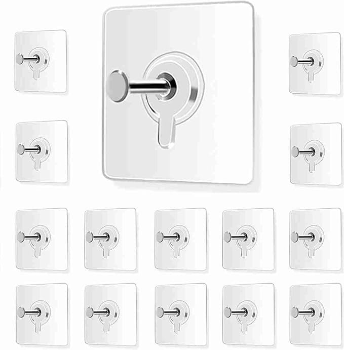 RF REDFOXX Adhesive Wall Hooks, Heavy-Duty, White, Set of 14, 10 x 10 cm, for Photo Frames, Keys and Shelves (5)