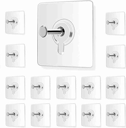 RF REDFOXX Adhesive Wall Hooks, Heavy-Duty, White, Set of 14, 10 x 10 cm, for Photo Frames, Keys and Shelves (5)