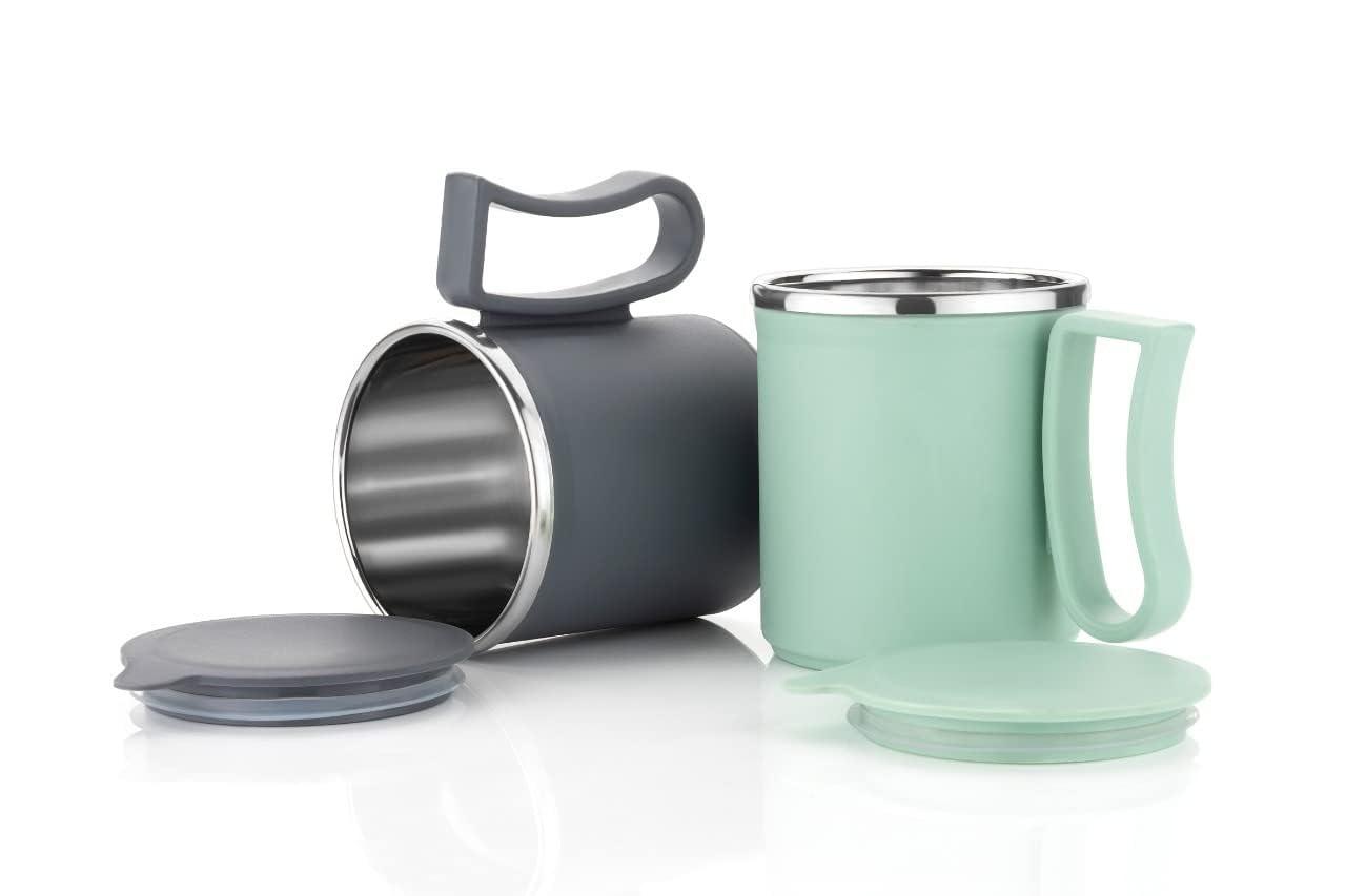 Insulated Stainless Steel Coffee Mug with Lid – 300ml Double Wall Tea & Milk Mug for Home, Office, Restaurant – Stylish, Leakproof, Drinkware Gift (1 Pc,)