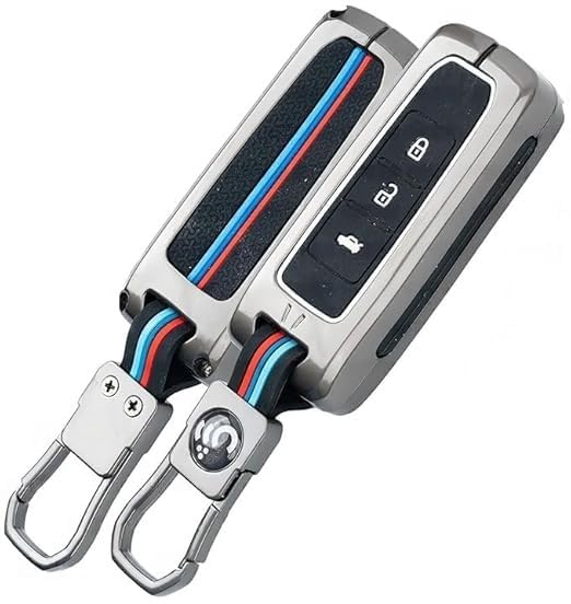 Premium Metal & Soft Silicone Car Key Cover with Keychain | Full Protection Key Shell Compatible with MG Hector | 3-Button Smart Key Case | 360° Protection | Durable & Stylish