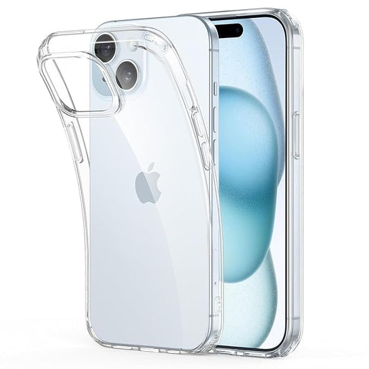 RF REDFOXX Clear Protective Case for iPhone 15, Transparent Silicone, Shockproof, Scratch Resistant