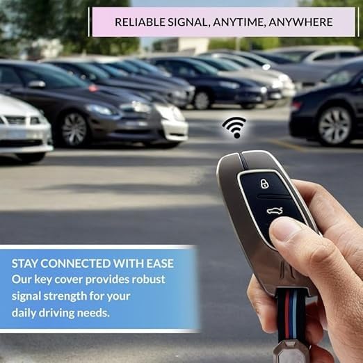 Metal Car Key Cover for MG ZS EV, 3-Button Smart Key Case, Shape-2, 360° Full Protection, Durable and Stylish, Multicolor