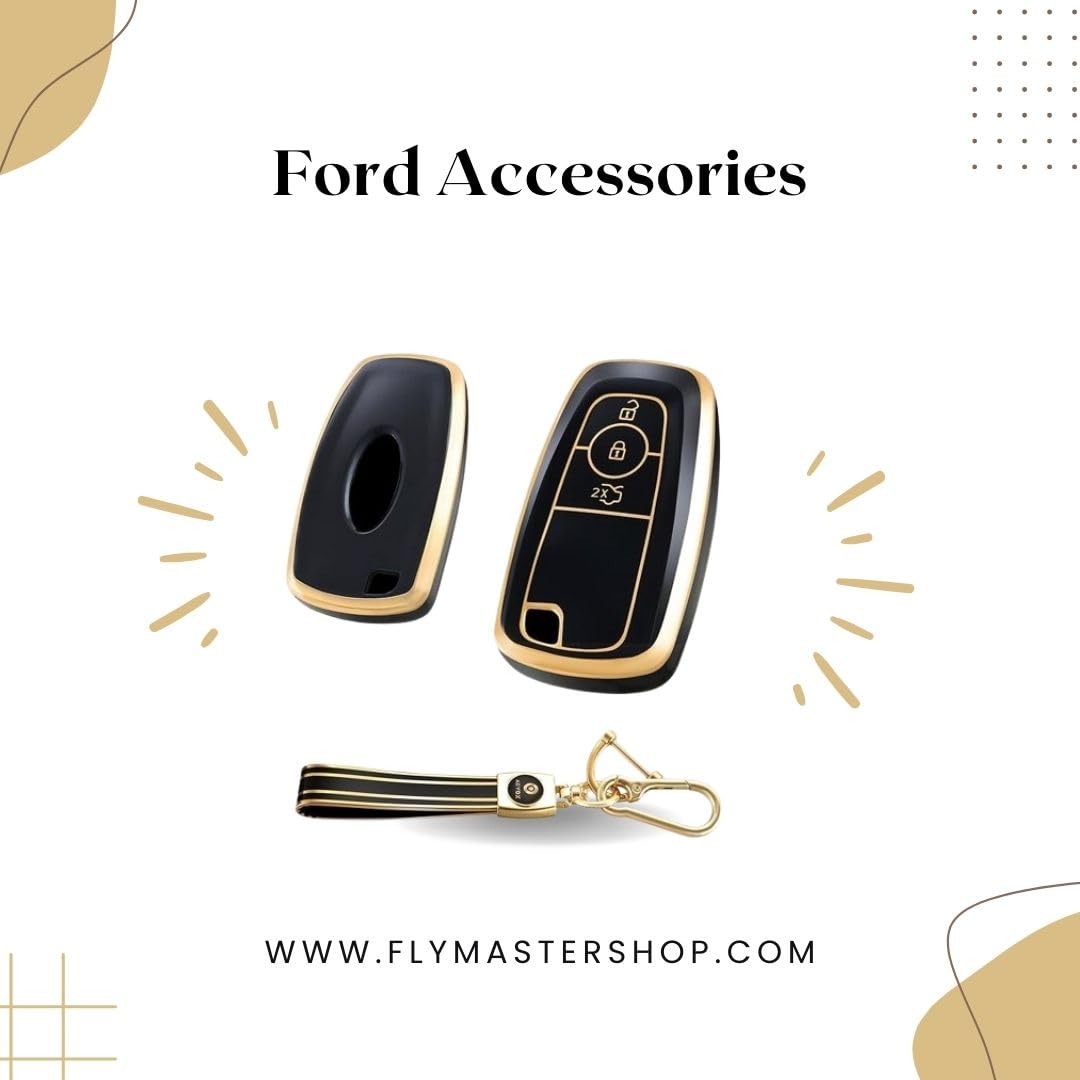 Stylish and Durable Soft TPU Leather Pattern Key Cover for Ford Ecosport, Aspire, Freestyle, and Endeavour Push Button Start Keys: Black with Keychain.