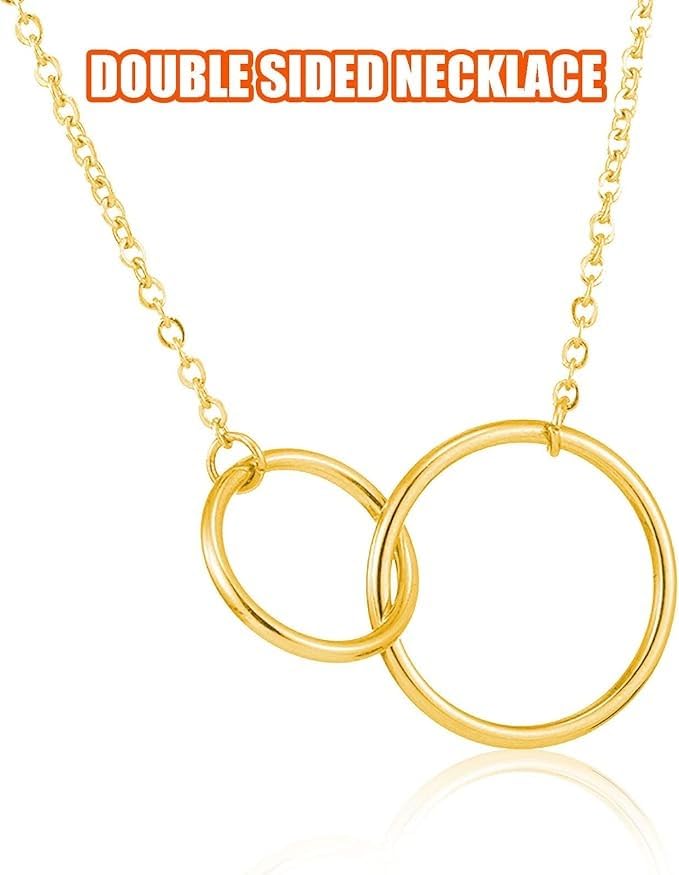RF REDFOXX Double Circle Pendant Necklace, Gold-Toned Chain, Ladies Fashion Jewellery