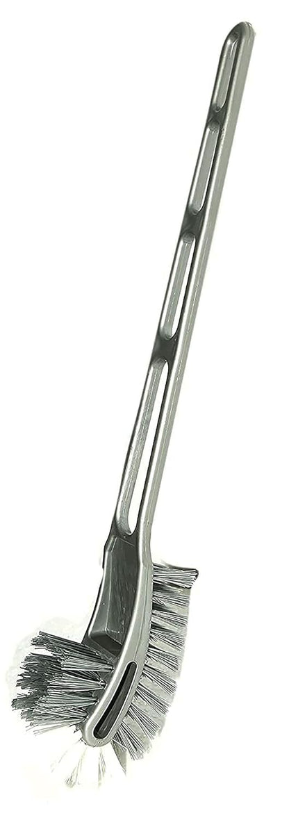 Plastic Double Sided Flexible Toilet Brush in Hockey Design for Western and Indian Toilet Cleaning, Grey Colour, Large, Pack of 2