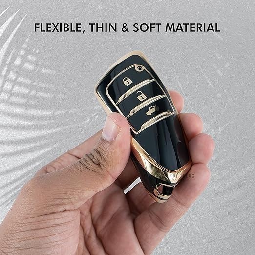 TPU Smart Key Cover for Toyota Fortuner Crysta, 2nd Generation, Premium Car Key Case Protector, Black and Gold