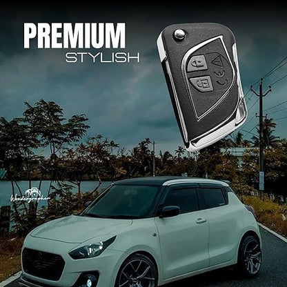 Modified Remote Flip Key Shell Case Compatible with Maruti Suzuki Swift, Dzire, SX4, WagonR, Alto, Ritz, Baleno, Celerio, Brezza, Ertiga, XL6, S-Presso, Fronx, Jimny & Grand Vitara Key Cover