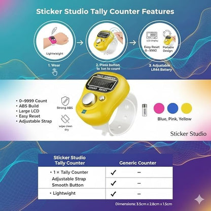 5-Digit Tally Clicker Counter Finger Ring | Electronic Digital Counting Machine for Cricket Umpire, Mantra Jap, Prayer, Meditation & Multipurpose Counting | Pack of 3 (Multicolor, Plastic)