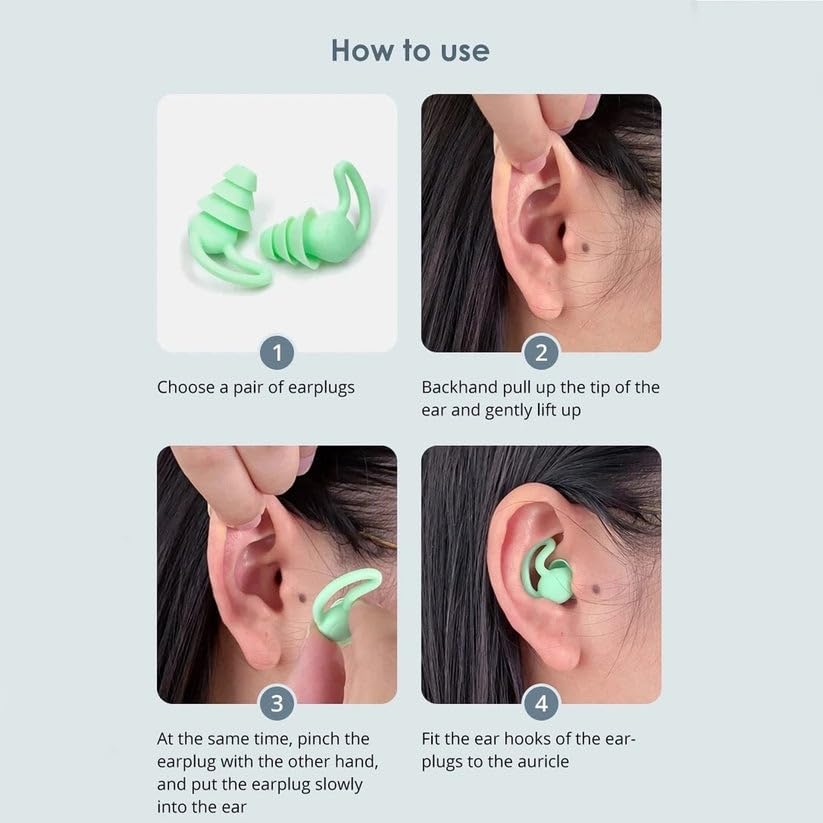 Silicone Noise Reduction Earplugs for Sleeping & Swimming | Reusable Waterproof Ear Plugs for Travel, Study & Flight | Soft Anti-Drop Earbuds for Men & Women (1 Pair)