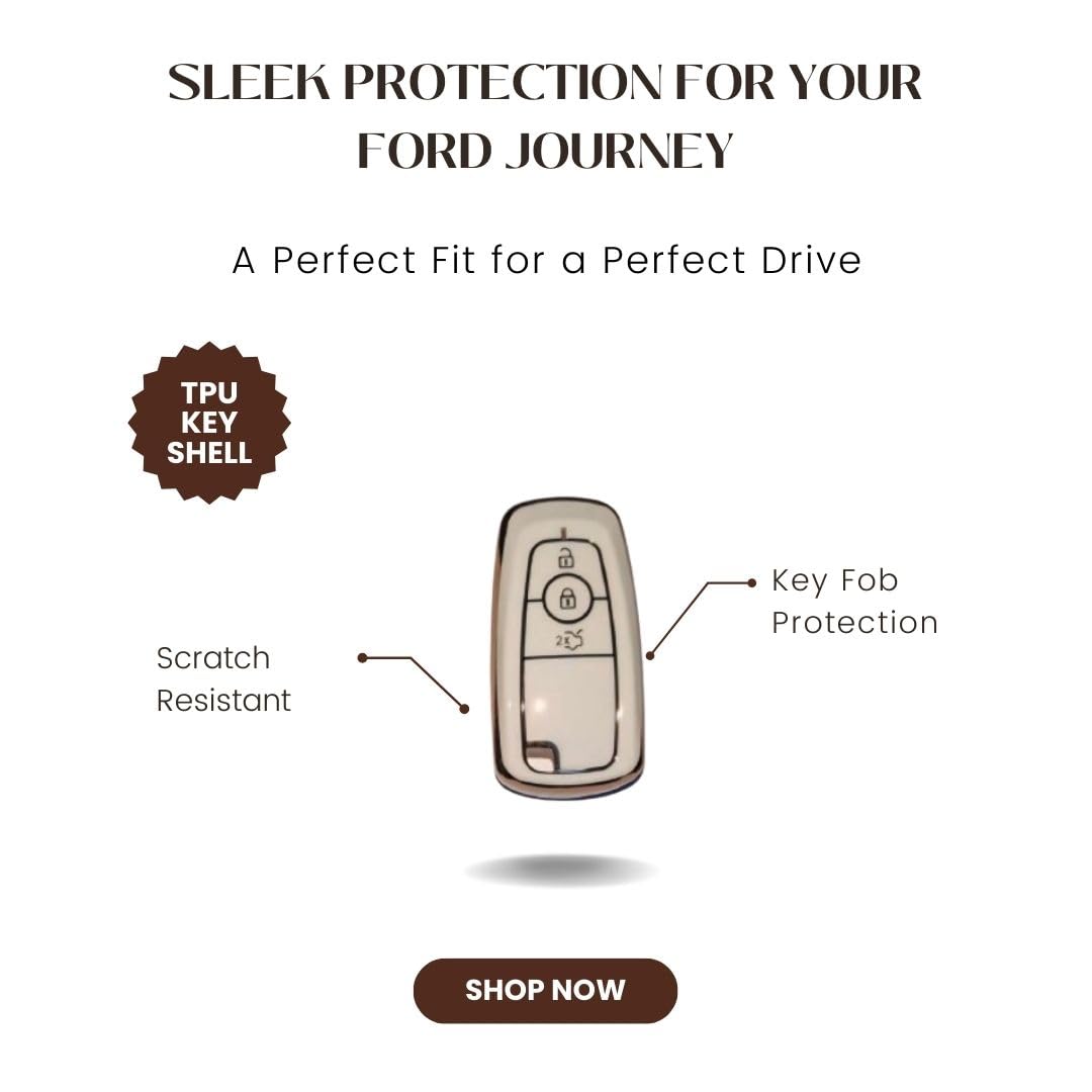 Soft TPU Leather Pattern Key Cover Compatible with Ford Ecosport Aspire Freestyle Endeavour Push Button Start Car Key (White).
