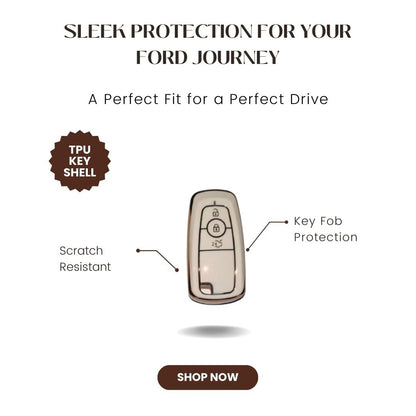Soft TPU Leather Pattern Key Cover Compatible with Ford Ecosport Aspire Freestyle Endeavour Push Button Start Car Key (White).