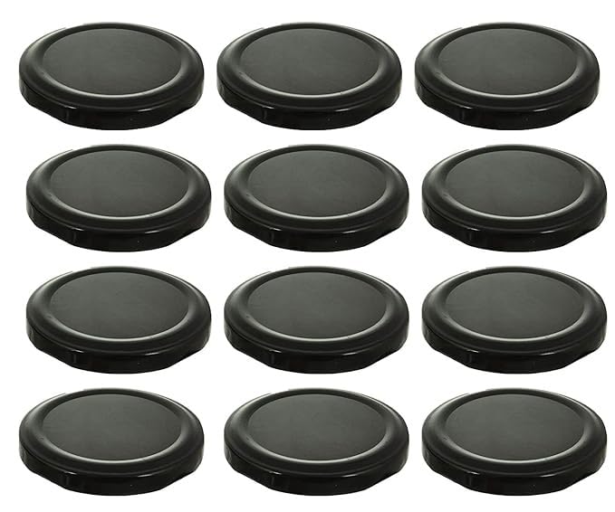 Glass Jar Lids Only 63mm (Black, Set of 12) For 63 mm Mouth Jars, Rust-Proof, Leak Proof Airtight Metal Cap