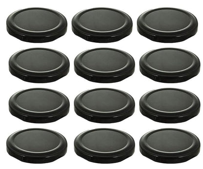 Glass Jar Lids Only 63mm (Black, Set of 12) For 63 mm Mouth Jars, Rust-Proof, Leak Proof Airtight Metal Cap