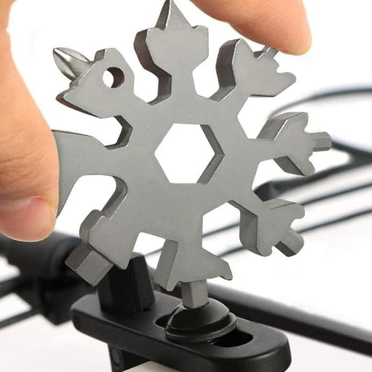 18-in-1 Snowflake Multi Tool, Stainless Steel, Silver, with Bottle Opener, Screwdriver and Wrench, Portable Keychain Repair Tool for Camping
