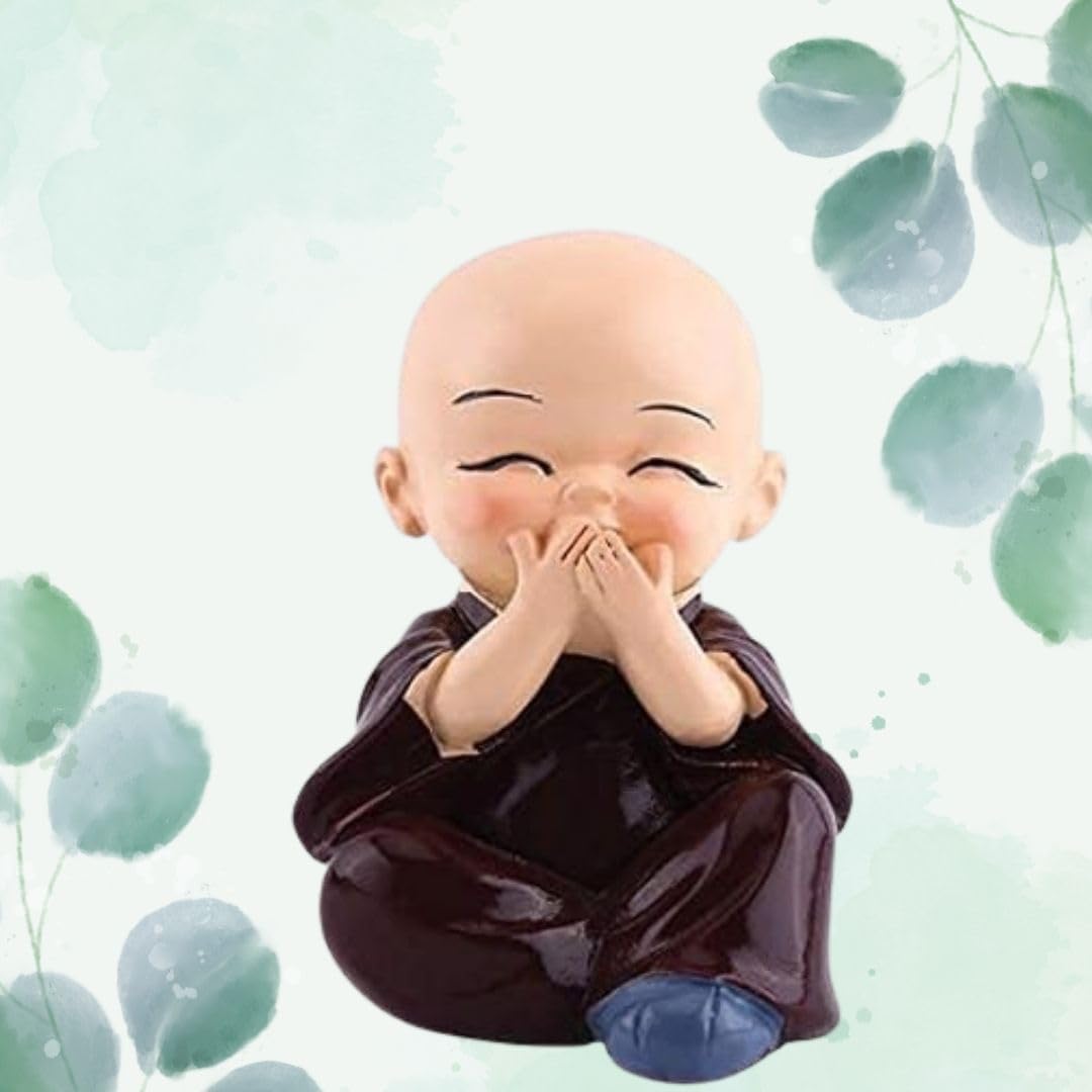 RF REDFOXX Buddha Monk Set of 4 Statues – Charming Mini Figurines Perfect for Home Decor, car dashboards, or Office desks, Ideal as Thoughtful Gifts or Elegant Tabletop Accents. (Pack of 1)
