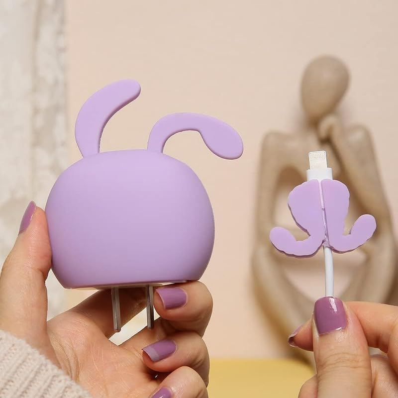 RF REDFOXX Silicone Protective Case for Apple 20W & 18W iPhone USB-C Power Adapter Charger and for USB Lightning Cable, 3D Case for iPhone Charger - 18W/20W Purple
