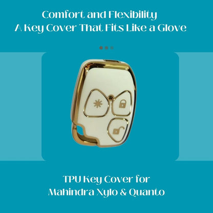 Premium TPU Key Cover for Mahindrra Xyllo & Quannto Remote Key 3 Button Soft, Flexible Comfort, Lightweight Design & Stylish Protection and Durability (White).