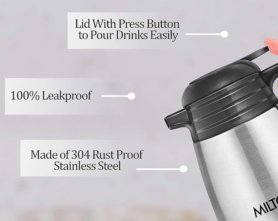 Spare Lid Compatible with Milton Thermosteel Carafe Replacement Lid, Leak-Proof Spare Cap, Compatible with 1000 ml Flask, Black