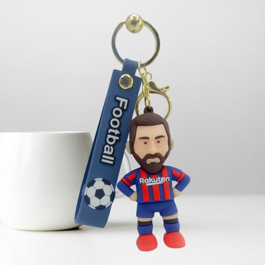RF REDFOXX Messi Football Player Keychain, Sports Messi with Football Tag, Blue and Red Striped Jersey Design