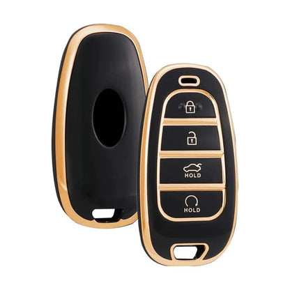 RF REDFOXX Hyundai Tucson 2022 4 Button Smart Key | Car Key Cover | Provides Protection and Style Compatible for i10 Grand, i20 Elite, i20 Car Accessories | Hyundai Models |(Gold Black)