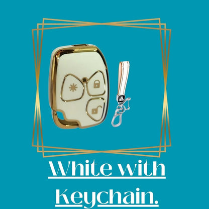 Premium TPU Key Cover for Mahindrra Xyllo & Quannto Remote Key 3 Button Soft, Flexible Comfort, Lightweight Design & Stylish Protection and Durability (White with Keychain).