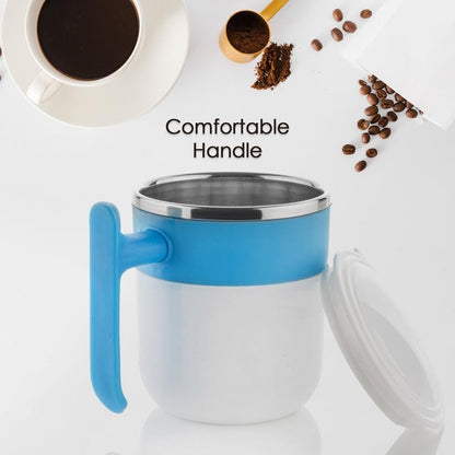 RF REDFOXX Stainless Steel Insulated Travel Mug, 300ml, Double Wall Design with Lid and Handle, White and Blue