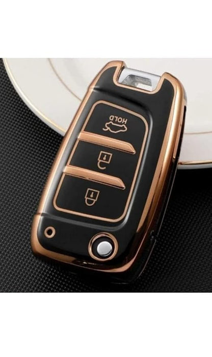 Soft TPU Car Key Cover for Hyundai Verna (2019–2023) & i20 Magna/Sportz (2024–2025) – 3-Button Flip Smart Key Shell (Black, Premium Protection)