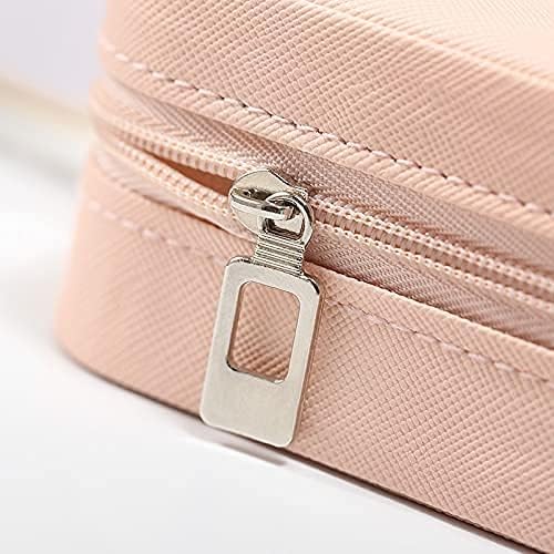 RF REDFOXX Leather Mini Jewelry Travel Case Small Portable Jewelry Organizer Box for Rings, Earrings & Necklaces Compact Travel Storage Organizer with Secure Closure (Pink)