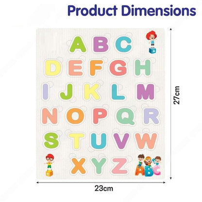 Wooden Alphabet Puzzle for Toddlers, ABC Learning Board with Capital Letters, Colorful Montessori Educational Toy for Preschoolers