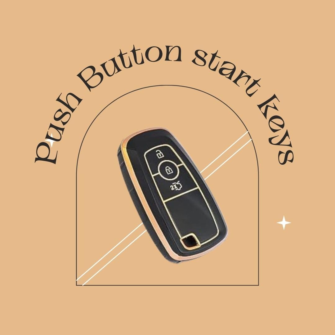 Soft TPU Leather Pattern Key Cover Compatible with Ford Ecosport Aspire Freestyle Endeavour Push Button Start Car Key (Black).