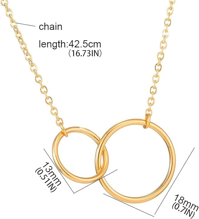 RF REDFOXX Double Circle Pendant Necklace, Gold-Toned Chain, Ladies Fashion Jewellery