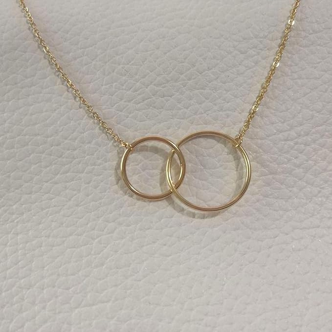 RF REDFOXX Double Circle Pendant Necklace, Gold-Toned Chain, Ladies Fashion Jewellery