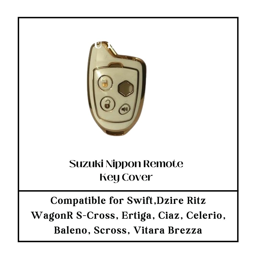 TPU Key Cover for Suzuki Models: Swiift, Dziire, Rittz, WagoonR, S-Cross, Ertigaa, Ciazz, Celeerio, Balleno, Scrross, and Vitarra Brezza with Nippon Remote Key Cover (White).