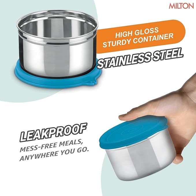 Spare SM Tiffin Lid Compatible with Milton Stack Pack Stainless Steel Tiffin | Fits 200ml, 350ml & 500ml Containers | Leak-Proof Replacement Lid | BPA-Free | Cyan (Only Lid)