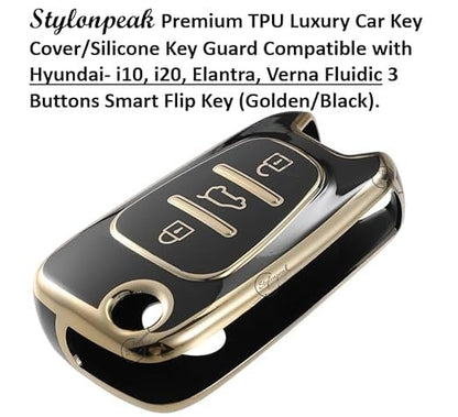 TPU Car Key Cover Compatible with Hyundai Elantra, Old i10, i20, Verna Fluidic – Durable, Stylish Protection for 2/3 Button Flip Smart Keys (Pack of 1)