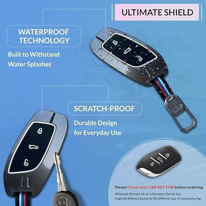 Metal Car Key Cover for MG ZS EV, 3-Button Smart Key Case, Shape-2, 360° Full Protection, Durable and Stylish, Multicolor