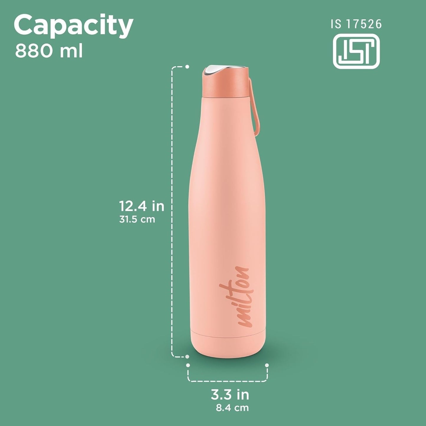 Bottle Spare Lid 600ml/800ml/1000ml (Peach) Compatible with Milton Fame Thermosteel Flask | Leak-Proof BPA-Free Replacement Cap | Secure Fit Lid for Hot & Cold Bottles (1 Pc)