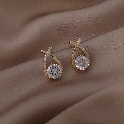 Sterling Cubic Zirconia Teardrop Stud Earrings, Korean Style, Wedding Jewellery