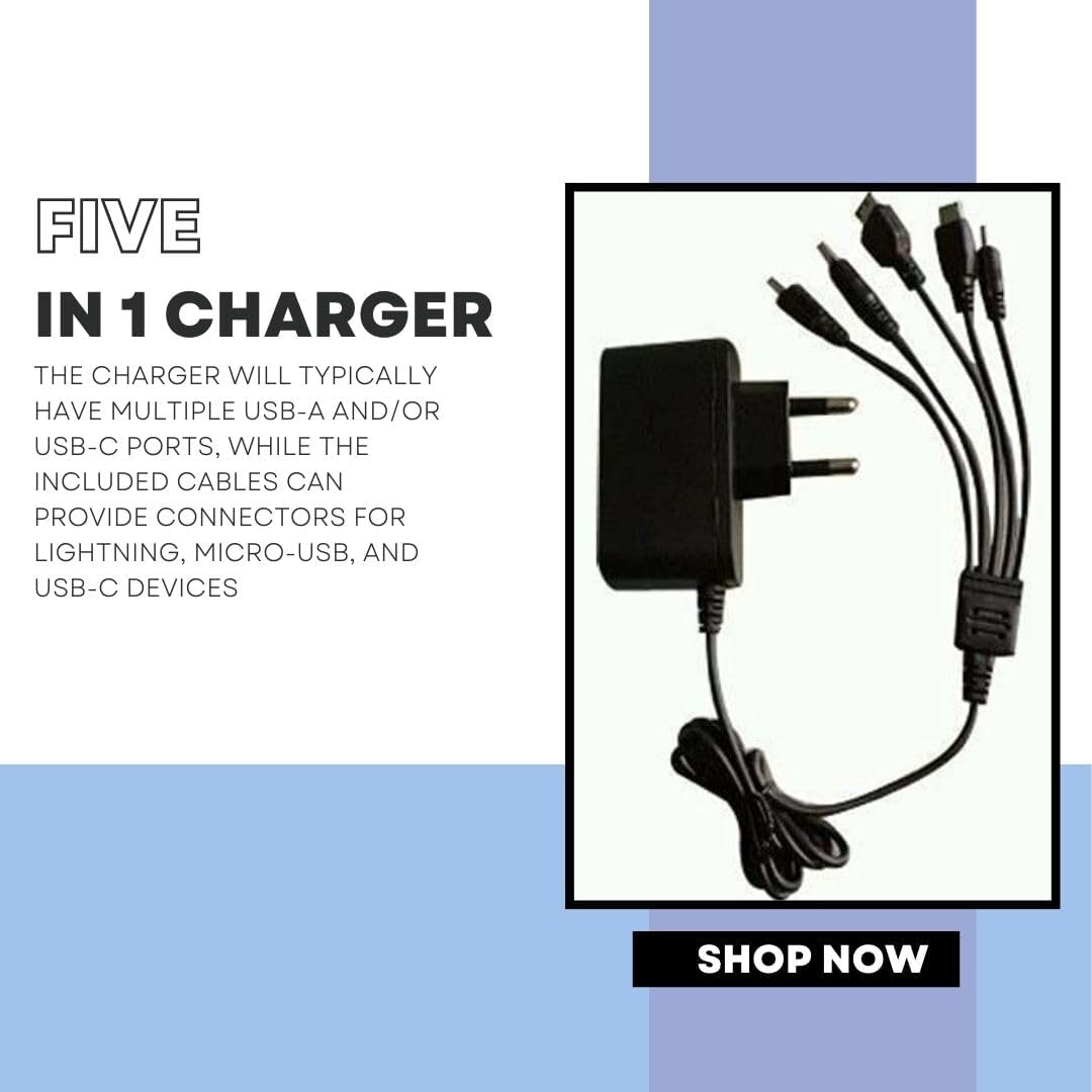 RF REDFOXX 5 in 1 Universal Multi Pin Charger with Cable
