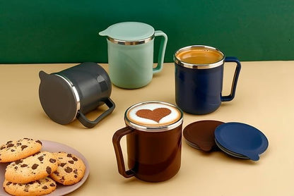 Insulated Stainless Steel Coffee Mug with Lid – 300ml Double Wall Tea & Milk Mug for Home, Office, Restaurant – Stylish, Leakproof, Drinkware Gift (1 Pc,)