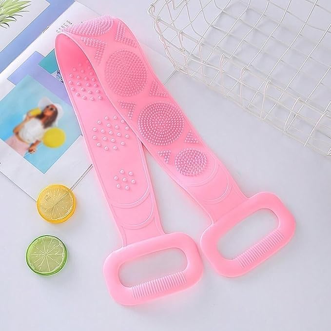 Silicone Body Back Scrubber – Double-Sided Exfoliating Belt for Shower | Deep Cleaning & Massage | Dead Skin Remover for Men & Women | Easy to Use & Clean Bathing Brush Strap