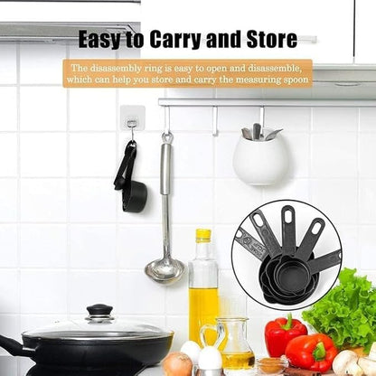 Precision in Style 11-Piece Black Plastic Measuring Cups and Spoons Set with Butterfly Shape Holder – Elegant and Functional Kitchen Essentials for Accurate Cooking and Baking