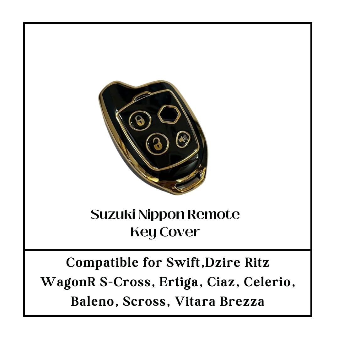 TPU Key Cover for Suzuki Models: Swiift, Dziire, Rittz, WagoonR, S-Cross, Ertigaa, Ciazz, Celeerio, Balleno, Scrross, and Vitarra Brezza with Nippon Remote Key Cover (Black with Keychain).